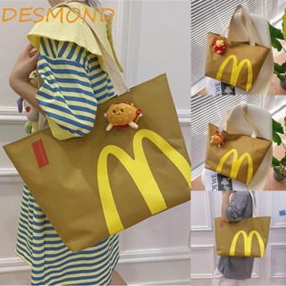 Desmond กระเป๋าถือ กระเป๋าช้อปปิ้ง ผ้าแคนวาส ทรงโท้ท จุของได้เยอะ ลายตัวอักษร McDonalds แต่งหัวเข็มขัดแม่เหล็ก