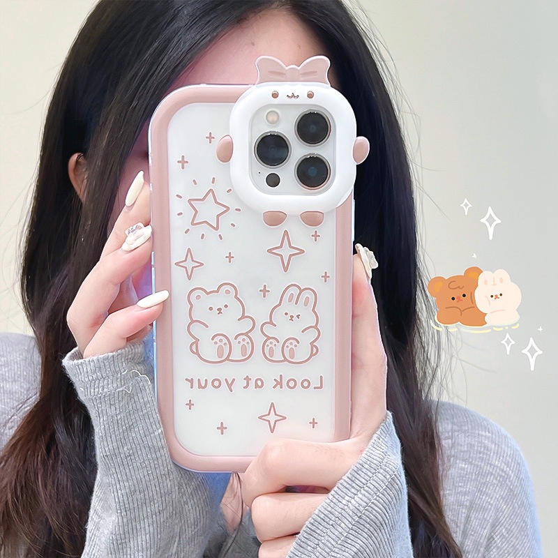 Case for iPhone 11 12 13 14 15 Pro Max 8/7 14/15 Plus X/XS Max SE ลายการ์ตูนมอนสเตอร์ ประดับโบว์ เคสเคลือบนิ่ม