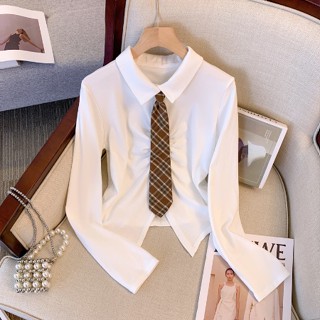 เสื้อยืดโปโล แขนยาว พิมพ์ลายหัวกะโหลก สไตล์ Preppy