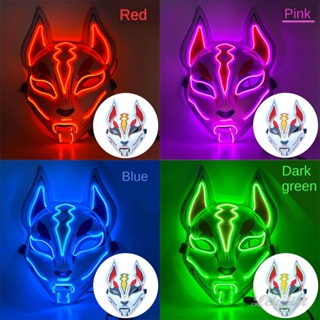 ღ Halloween Luminous Fox Mask Anime Cosplay Japanese Fox Mask Led Neon Light Mask For Birthday Gift Carnival Party Masquerade Decor