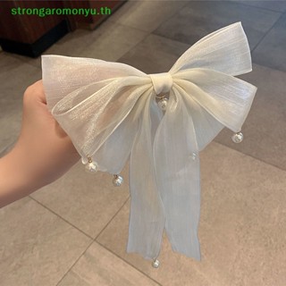 Strongaromonyu กิ๊บติดผม ประดับโบว์ สีดํา สีขาว แฟชั่นฤดูใบไม้ผลิ สําหรับผู้หญิง