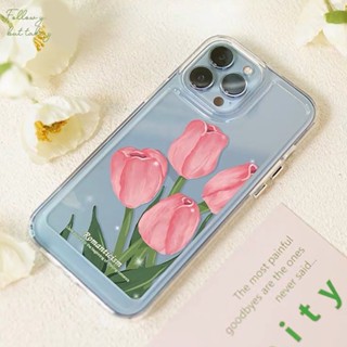 เคส สําหรับ iPhone 11 13 14 12 Pro Max 7 8 SE Plus XR X XS โปร่งใส เคสไอโฟน ดอกทิวลิป เคสโทรศัพท์ เคสโทรศัพท์มือถือ