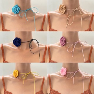 Dincior สร้อยคอโชคเกอร์ สายคล้องคอ ลายดอกไม้ ดอกกุหลาบ สเตอริโอ สตรีมเมอร์ สําหรับตกแต่งชุดเดรส ปาร์ตี้