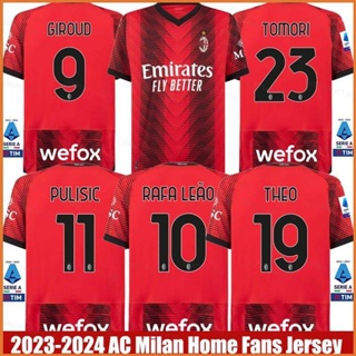 Fb 2023-2024 เสื้อยืด แขนสั้น พิมพ์ลาย AC Milan Home Giroud Pulisic Leao Tomori Theo พลัสไซซ์