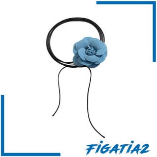 [Figatia2] สร้อยคอโชคเกอร์ ลายดอกไม้ ขนาดใหญ่ สไตล์วินเทจ สีฟ้า สําหรับผู้หญิง