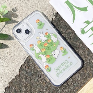 เคส สําหรับ iPhone 11 13 14 12 Pro Max 7 8 SE Plus XR X XS เคสไอโฟน กระต่าย ดอกทิวลิป Case เคสโทรศัพท์