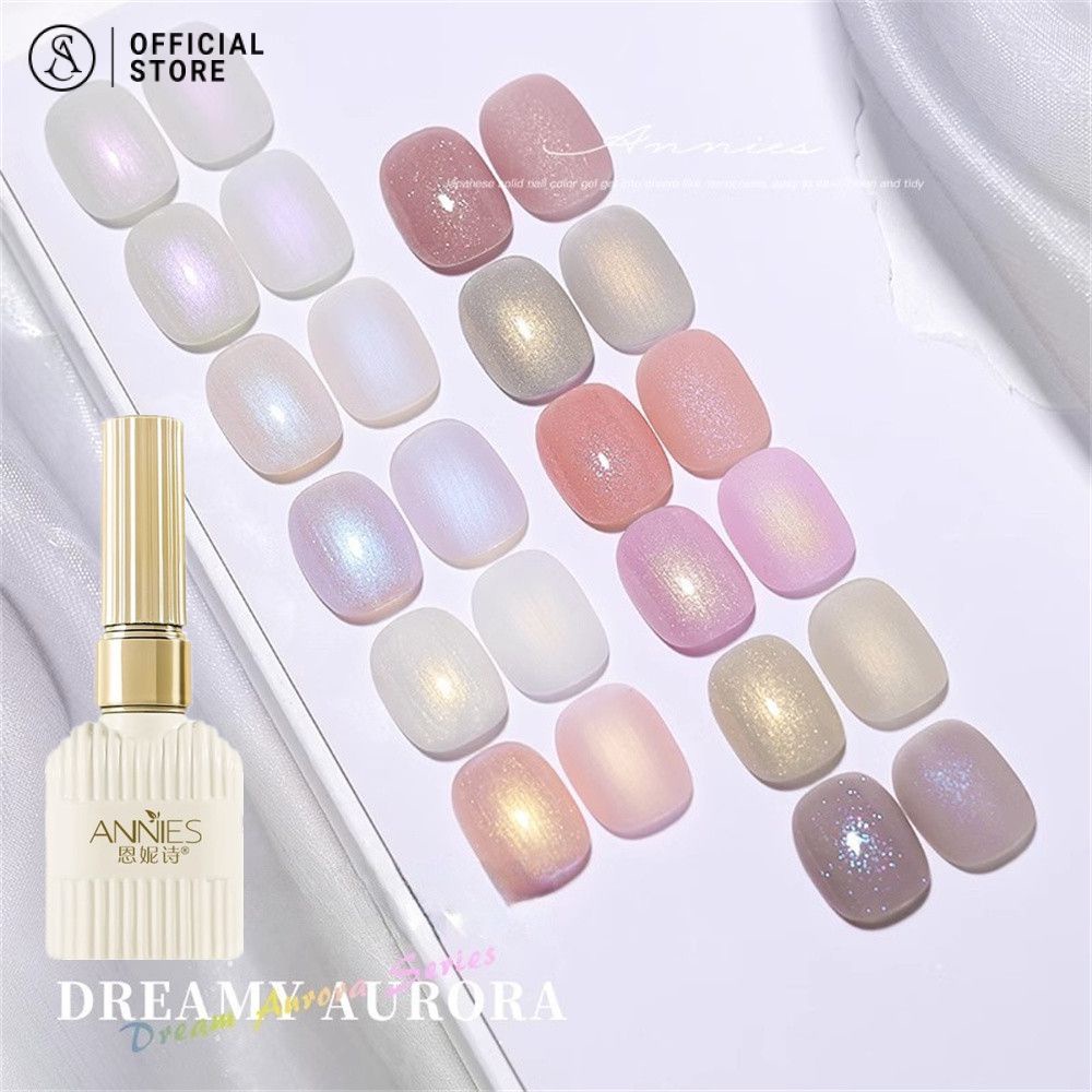 ANNIESยาทาเล็บเจล สีเจล ออโรร่า เจล ยาทาเล็บ เอฟเฟกต์โลหะแวววาว เล็บ UV เจลขัดเม็ดสีอุปกรณ์ตกแต่งเล็บ ต้องใช้เครื่องเป่าเล็บ 15 มล