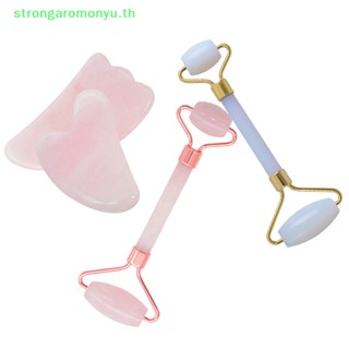 Strongaromonyu ลูกกลิ้งหินคริสตัล สีชมพูธรรมชาติ สําหรับนวดใบหน้า คอ เพื่อความสวยงาม TH