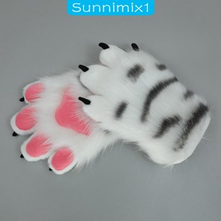 [Sunnimix1] ถุงมือขนยาว รูปอุ้งเท้าเสือน่ารัก อุปกรณ์เสริม สําหรับปาร์ตี้ฮาโลวีน คริสต์มาส 2 ชิ้น