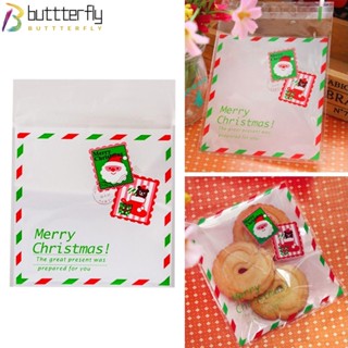 Buttterfly ถุงกระดาษแก้วพลาสติก ลาย Merry Christmas สําหรับใส่บัตร 100 ชิ้น