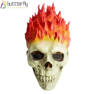 Buttterfly หน้ากากยาง รูปหัวกะโหลก เปลวไฟ สําหรับแต่งคอสเพลย์ ปาร์ตี้ฮาโลวีน