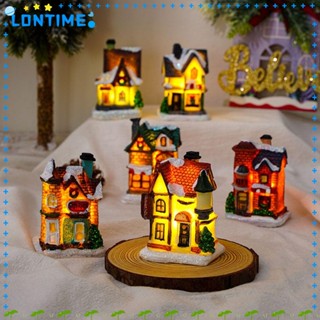 Lontime โคมไฟ LED รูปปั้นบ้านคริสต์มาส เรืองแสง ขนาดเล็ก สําหรับตกแต่งบ้าน