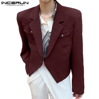 Incerun เสื้อแจ็กเก็ตสูท แขนสั้น สามมิติ สไตล์เรโทร สําหรับผู้ชาย