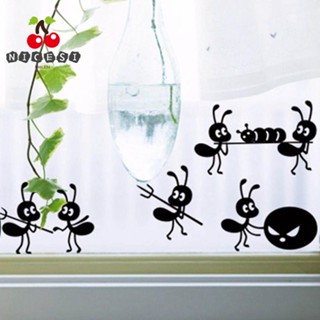 Nicesi โปสเตอร์สติกเกอร์ติดผนัง ตกแต่งบ้าน ภาพจิตรกรรมฝาผนัง สีดํา Ants move