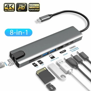 อะแดปเตอร์ฮับ Type C 8 in 1 เป็น HDMI RJ45 USB 3.0 87W 4K สําหรับโทรศัพท์มือถือ แล็ปท็อป คอมพิวเตอร์