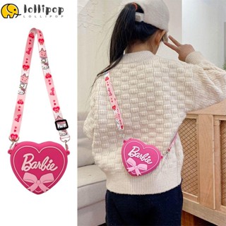 Lollipo1 กระเป๋าใส่เหรียญ คาวาอี้ รูปหัวใจ พร้อมสายคล้องไหล่ กระเป๋าบาร์บี้ กระเป๋าซิลิโคน แบบพกพา กระเป๋าสตางค์สีชมพู สําหรับเด็ก ของขวัญ