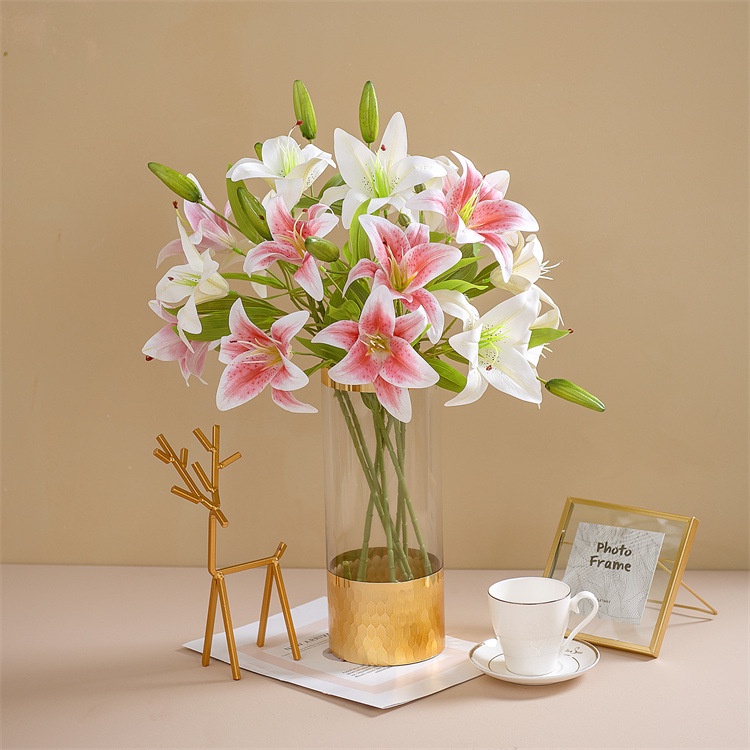 ช่อดอกลิลลี่ปลอม 3 ดอก ดอกไม้ปลอม ช่อดอกไม้ สําหรับตกแต่งบ้าน - รูปที่ 3