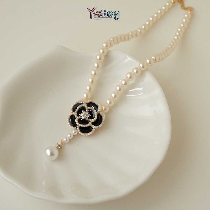 Y❤️Y❤️จี้ ดอกคาเมลเลีย จี้ไข่มุกน่ารักสร้อยคอไหปลาร้าสำหรับผู้หญิง-เก็บเงินปลายทาง-เก็บเงินปลายทาง