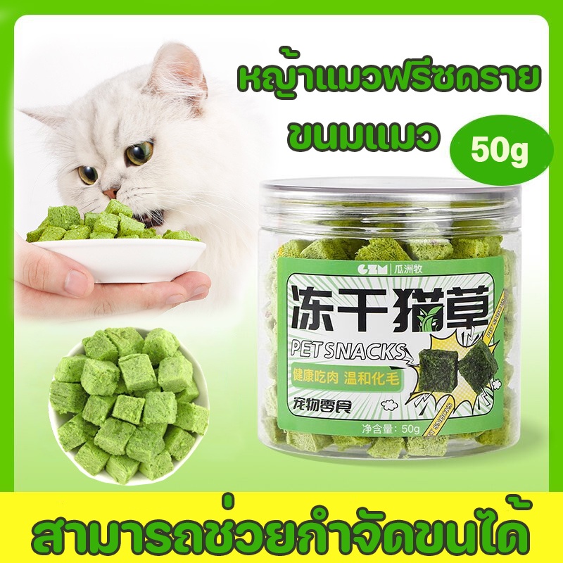 50g ขนมแมว หญ้าแมวฟรีซดราย ต้นอ่อนข้าวสาลี สามารถช่วยกําจัดขนได้ ขนมแมวฟรีซดราย