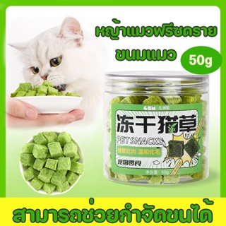 😻50g😻ขนมแมว หญ้าแมวฟรีซดราย ต้นอ่อนข้าวสาลี สามารถช่วยกําจัดขนได้ ขนมแมวฟรีซดราย