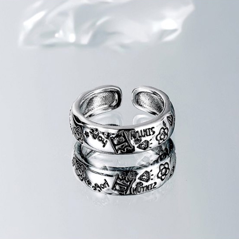 COD-RAแหวนปรับขนาดกราฟฟิตีดอกไม้เจ้าชายวินเทจผู้ชายผู้หญิงแหวนแฟชั่นเกาหลีอุปกรณ์