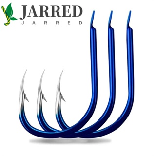 Jarred ตะขอเหล็กคาร์บอน สีฟ้า ขนาดเล็ก 1#-10# สําหรับตกปลา 50 ชิ้น