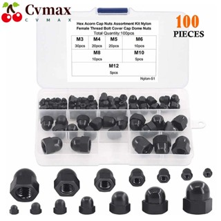 Cvmax น็อตไนล่อน ทรงโดม สีดํา M3 4 5 6 8 10 12 7 ขนาด 100 ชิ้น