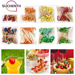 Suchenth 100 ชิ้น ไม้ไผ่ ปิกนิก ปาร์ตี้ อุปกรณ์สลัด ผัก คัพเค้ก ผลไม้ ส้อม ไม้จิ้มฟัน เสียบอาหาร ผลไม้ ค็อกเทล ตกแต่ง