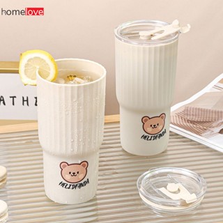 Summer Bear Double Drinking Cup Portable Plastic Water Cup Office Tea Cup Car Coffee Cup Portable Outdoor Water Bottle homelove