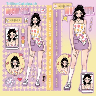 Trillioncatalpa สติกเกอร์ ลายกราฟฟิตี้ Mocha Girl กันน้ํา สําหรับตกแต่งแล็ปท็อป โน้ตบุ๊ก สเก็ตบอร์ด กระเป๋าเดินทาง โทรศัพท์ DIY 8 ชิ้น