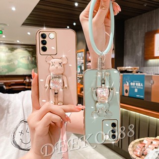 ใหม่ เคสโทรศัพท์มือถือนิ่ม ลายหมีสีชมพูน่ารัก 3D พร้อมสายคล้องมือ และที่ตั้งวาง สําหรับ VIVO V29 Y27 Y36 Y78 Y02T Y02A 5G 4G VIVOY27 VIVOV29 2023