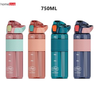 ขวดน้ำวัสดุ Tritan 750 มล. พร้อมฟางทนทานโรงยิมฟิตเนสกาต้มน้ำกีฬากลางแจ้งเขย่าขวดเครื่องดื่มขวดน้ำดื่มพลาสติก homelove