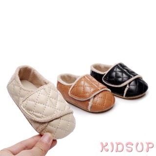 Kidsup1- รองเท้าเจ้าหญิง หนัง PU ส้นเตี้ย ประดับเพชร ตรวจสอบชุดเดรส สําหรับทารกแรกเกิด เด็กวัยหัดเดิน