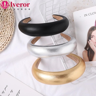 Lveror ที่คาดผมฟองน้ํา หนัง PU แบบหนา น้ําหนักเบา สีพื้น แฟชั่นสําหรับผู้หญิง