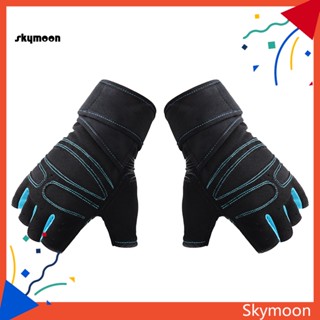 Skym* ถุงมือกีฬา ไร้นิ้ว กันเหงื่อ ระบายอากาศ พร้อมสายรัดข้อมือ สําหรับขี่จักรยาน 1 คู่