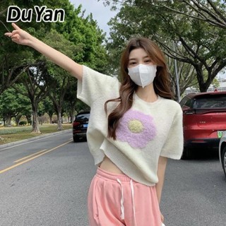 Du YAN เสื้อยืดคอกลม แขนสั้น ปักลาย ทรงหลวม สไตล์เกาหลี สําหรับผู้หญิง