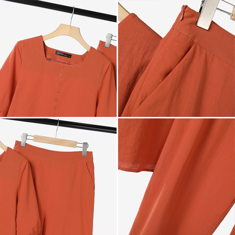 Zanzea ชุดเสื้อคอกลม แขนห้าส่วน กางเกงเอวยางยืด ลําลอง สีพื้น สไตล์เกาหลี สําหรับผู้หญิง ราคา ถูกที่สุด ดีลบีเคเค แกลเลอรีภาพที่ 9
