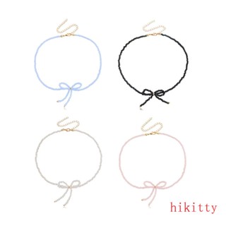 Hik Bowknow Charm โช้กเกอร์ โซ่กระดูกไหปลาร้า สําหรับผู้หญิง เครื่องประดับแฟชั่น สร้อยคอลูกปัด