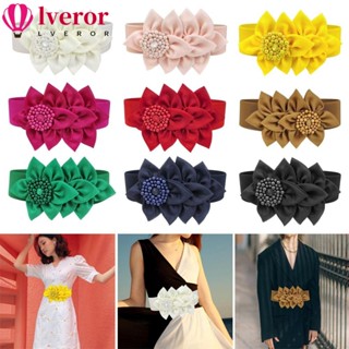 Lveror สายรัดเอว กว้าง ลําลอง ยืดหยุ่น ตกแต่งดอกไม้ แฟชั่น สีพื้น เข็มขัดผู้หญิง