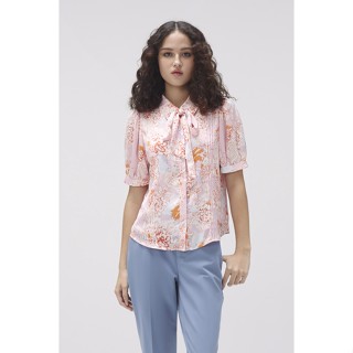 ESPADA เสื้อเบลาส์ลายดอกไม้แต่งโบว์ ผู้หญิง สีชมพู | Floral Print Blouse with Bow Detail | 04711