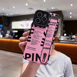 เคสโทรศัพท์มือถือ Tpu แบบนิ่ม มีสายรัดข้อมือ สีชมพู สําหรับ iPhone 11pro 11 14 14promax 14pro 13pro 12pro 12promax 13promax