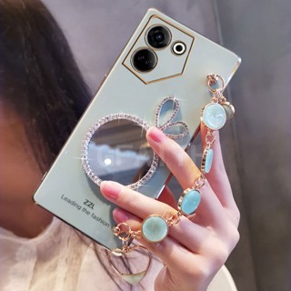 ใหม่ เคสโทรศัพท์มือถือนิ่ม ป้องกันเลนส์ ลายกระต่าย พร้อมกระจกแต่งหน้า และสายคล้องข้อมือ สําหรับ TECNO Camon 20 Pro 20 Premier Camon 19 Pro 19 NEO 2023 TECNO Camon20Pro CAMON19