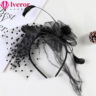 Lveror ที่คาดผมยาว ประดับขนนก ลูกไม้ ดอกไม้ สีดํา สไตล์เรโทร พร็อพแต่งงาน ปาร์ตี้ฮาโลวีน สําหรับผู้หญิง