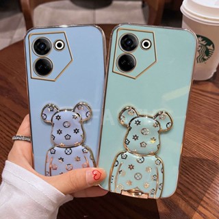 เคสป้องกันโทรศัพท์มือถือ แบบนิ่ม ลายหมีน่ารัก ขอบตรง ป้องกันเลนส์ สําหรับ TECNO Camon 20 Pro 20 Premier Camon 19 Pro 19 NEO 2023 TECNO Camon20Pro CAMON19