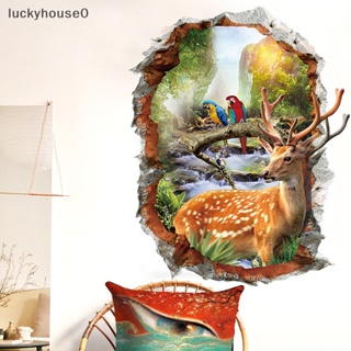 Luckyhouse0^^ สติกเกอร์ ลายกวาง นกแก้ว 3D สําหรับติดตกแต่งผนังบ้าน บาร์ หน้าต่าง