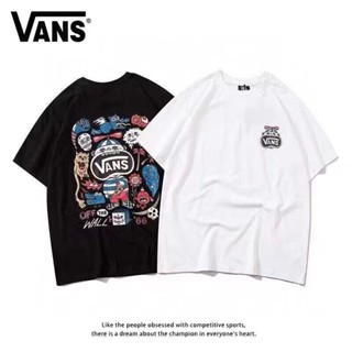 Vans เสื้อยืดลําลอง ผ้าฝ้าย 100% แขนสั้น พิมพ์ลายสเก็ตบอร์ด ทรงหลวม สําหรับผู้ชาย