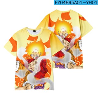 ใหม่ เสื้อยืดแขนสั้น พิมพ์ลายอนิเมะ One Piece Luffy One Piece Nika Form 3D สไตล์ใหม่