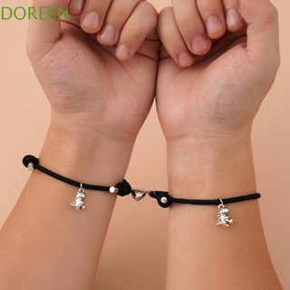 Doreen สร้อยข้อมือแม่เหล็ก หัวใจ 2 ชิ้น / เซต เพื่อนที่ดีที่สุด เงิน สเตนเลส จี้ไดโนเสาร์ เชือกมือสีแดง สไตล์เกาหลี สร้อยข้อมือ