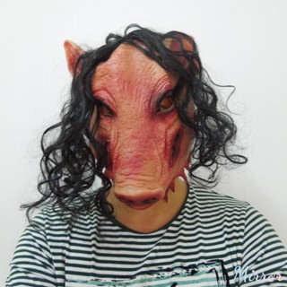 Halloween Scary Saw Pig Head Mask Cosplay Party Horrible Animal Masks Horror Adult Costume ชุดแฟนซีอุปกรณ์เสริม M