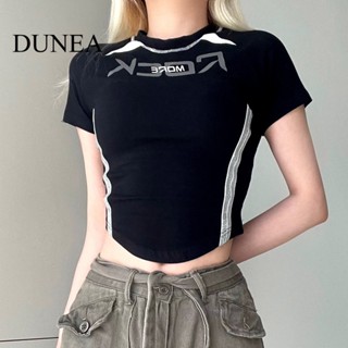 Dunea เสื้อครอปท็อป คอกลม แขนสั้น สไตล์สตรีท สําหรับผู้หญิง